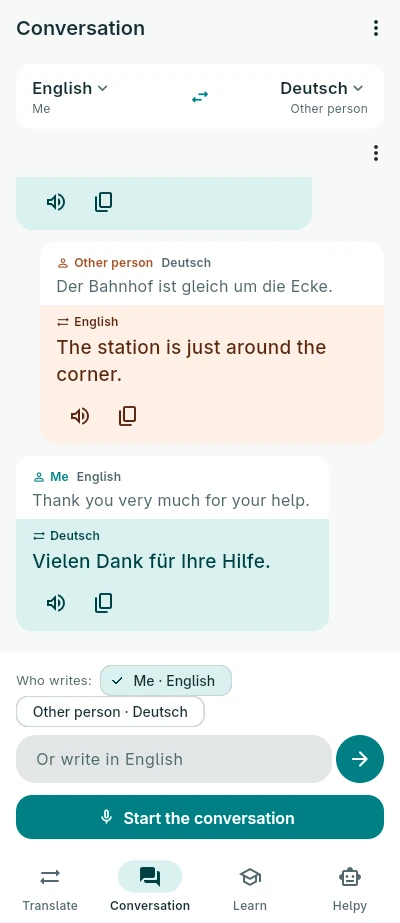 A conversation between two people in two languages